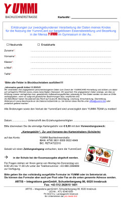 Anmeldeformular YummiCard Bachlechnerstraße